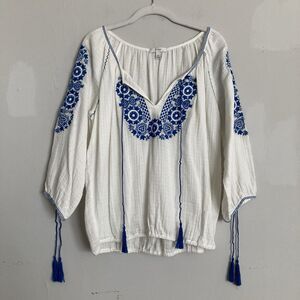 J. Crew Embroidered Peasant Blouse MEDIUM Cotton Boho Indie Hippie